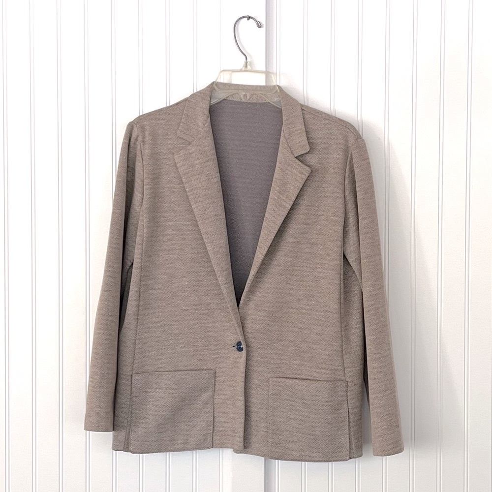 Vintage 1970s Blazer Jacket Handmade One Button Soft Knit Woven Pockets Size XL